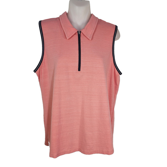 T by Talbots Womens Sleeveless Half Zip Polo Tank Shirt Petite Large Pink Preppy - Picture 1 of 9